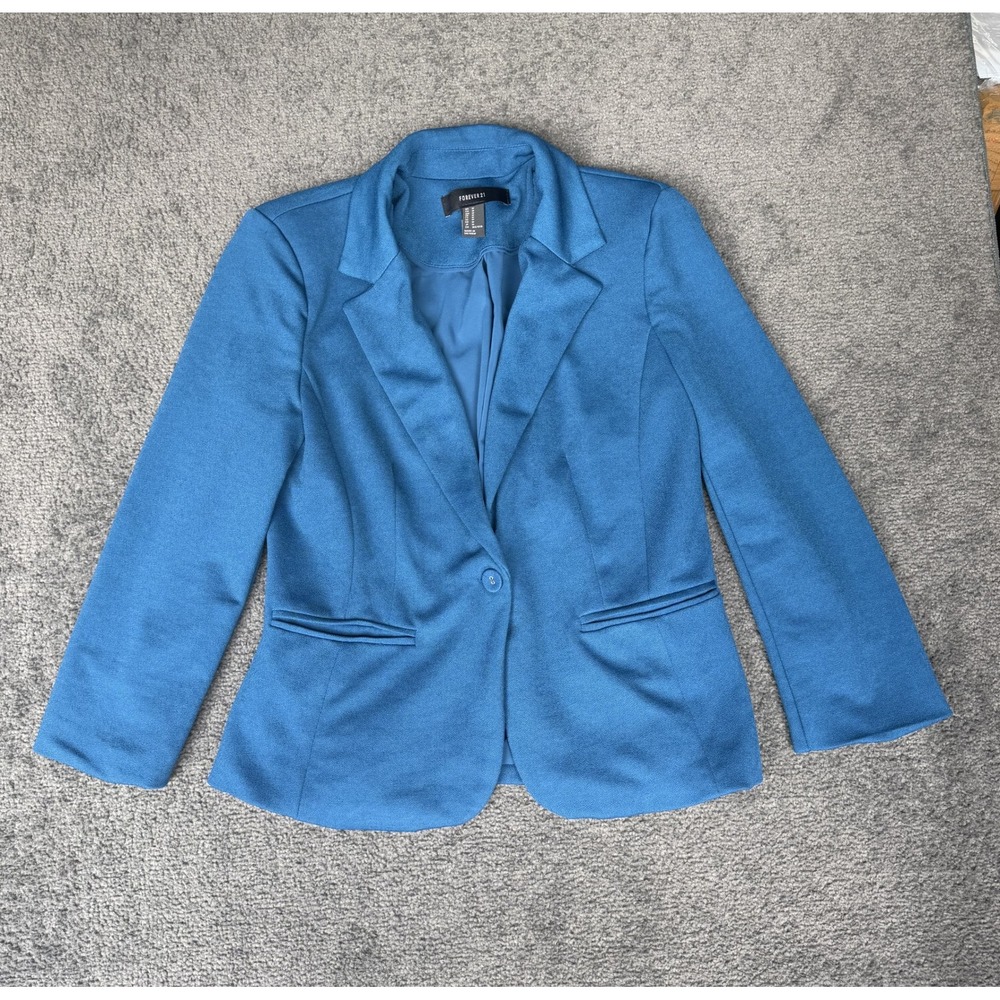 Forever 21 Womens Teal Blue Single Button Notched Lapel Blazer Size M